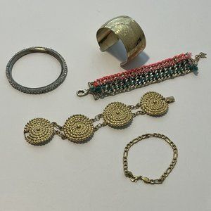 Lot Of 5 Gold & Rhinestone Bracelets Victoria’s Secret Yarn Bracelet Oval Link